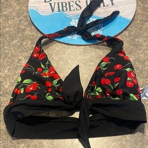 Hobie Cherry Print Black Bikini Top